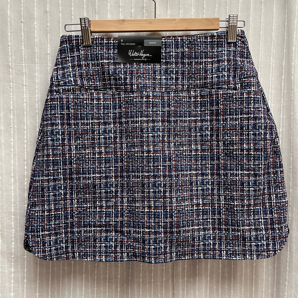 Walter Hagen Golf Skort Shorts 17" Sculpt Tweed Mid Blue Multi Pull On